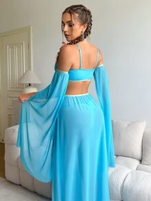 Fantasy Costume Fantasy Costume Western Region Dancer Costume Set 4pcs - Blue - View 2