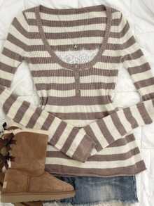 Livesso Women's Winter Apricot Round Neck Long Sleeve Cable Knit Slim Fit Ribbed Casual Sweater - Apricot - View 1