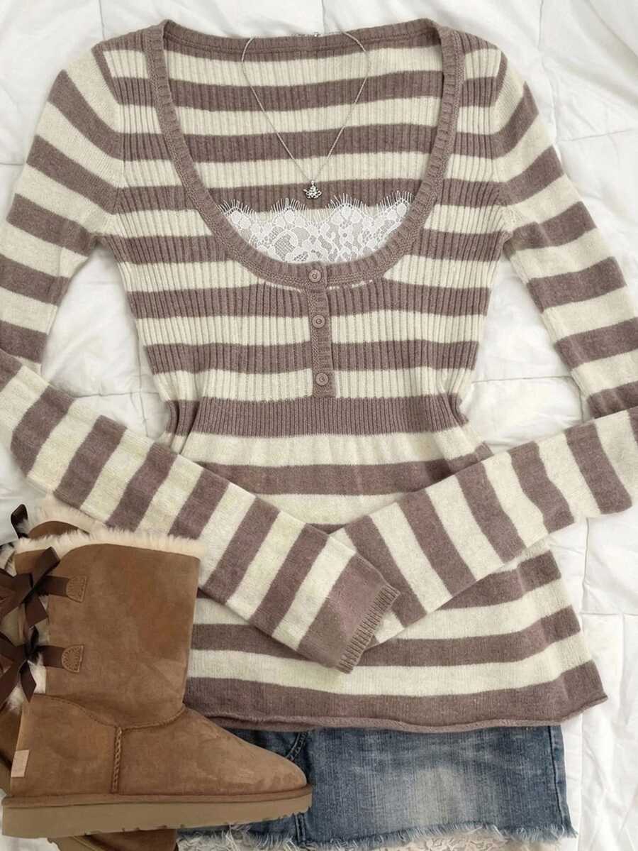 Livesso Women's Winter Apricot Round Neck Long Sleeve Cable Knit Slim Fit Ribbed Casual Sweater - Apricot - View 1