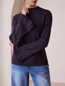 Graceveil Women's Lazy Minimalist Premium Autumn/Winter Long Sleeve Sweater - Purple - View 6