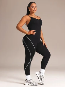 SHEIN Rhythm Era Seamless High Elasticity Plus Size Women's Sports Jumpsuit - Black - View 7