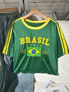 Comfortcana Solid Color Drop Shoulder Short Casual Plus Size T-Shirt - Green - View 3