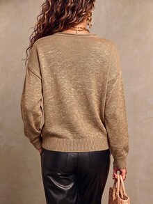LUMIGAL Women's Casual Fashion Button Half-Placket Long Sleeve Sweater For Commuting Brunch Khaki Autumn - 金色 - 查看 2