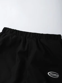 SHEIN 經典休閒長褲 春秋款 雙腰帶設計 簡約舒適 衛衣布料 街頭風 運動百搭 外穿上衣 青春活力 - 黑色 - 查看 4