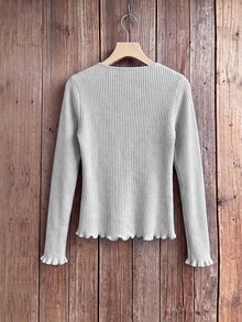 Rusticease Women's Solid Color Button Design Long Sleeve Casual French Elegant Ribbed Top Everyday Date Light Grey Autumn - Light Grey - View 2