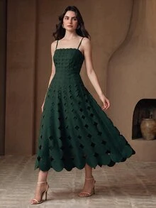 Anewsta Elegant Green Fashion Strapless Dress With Waist-Cinched Slimming Design, Sleeveless Hollow-Out Style, Vacation Dress For Women - Green - View 6