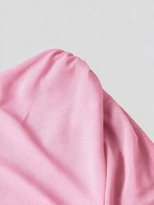 Skyraze Women's Solid Color Asymmetrical Shoulder Flared Sleeve Ruffle Hem Pleated Dress - Pink - View 9