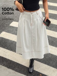 SHEIN MOD Women's Solid Color Casual Denim Skirt - White - View 1