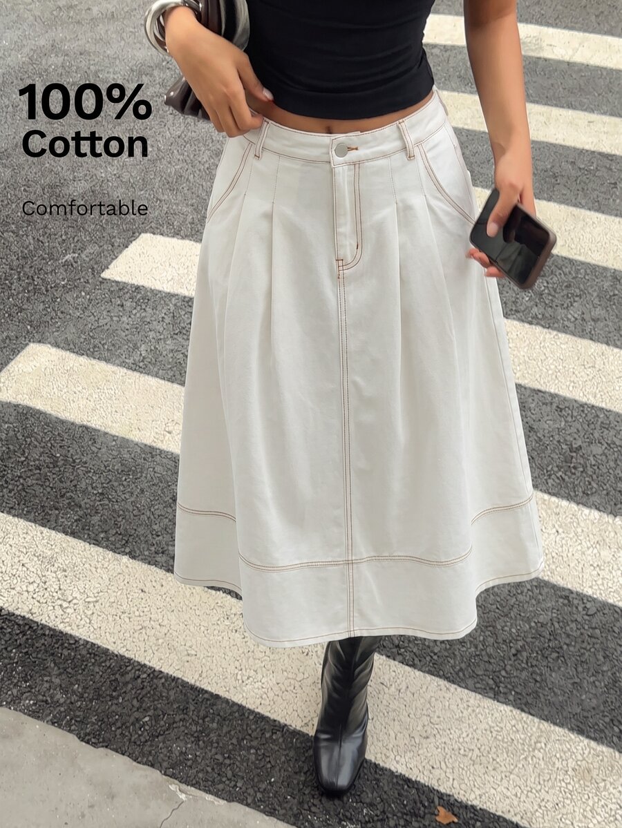 SHEIN MOD Women's Solid Color Casual Denim Skirt - White - View 1