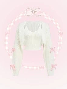 FavEase 2PCS Women Sweater Co-Ords - White - View 1