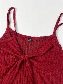 GlowEve CURVE Plus Size Knit Elegant Camisole & Long Sleeve Cardigan Two Pieces Set Autumn - Red - View 5
