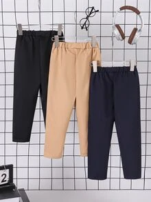 SHEIN 3件裝小男孩休閒簡約西裝長褲，適合日常穿著與戶外場景 - 彩色 - 查看 2
