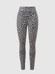 SHEIN Teen Girls Black + Leopard Print Leggings 2pcs Set, Elastic Comfortable Casual Versatile, Suitable For All Seasons - Multicolor - View 9
