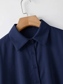 SHEIN CURVE+ 加大襯衫 - 藏蓝色 - 查看 4