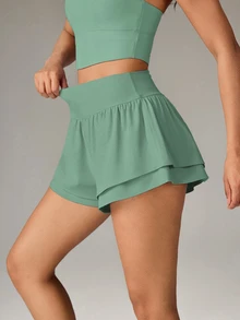 OutZeal Women's Double Layer 2 In 1 Solid Color Sports Shorts - Fresh Green - View 7