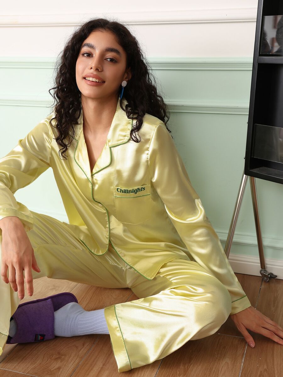 Chillnights Women's Loose Front Button Pajama Set - Yellow - View 1