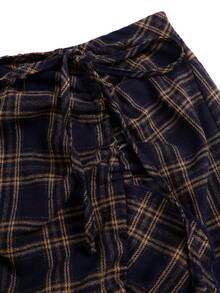 Sweetra Rok Wanita Gaya Spicy Girl Musim Gugur/Dingin Kembali ke Sekolah Gaya Kampus Desain Tekstur Elegan Prancis dengan Detail Tali Serut dan Kelim Ruffle Sederhana Serbaguna - MultiWarna - View 3