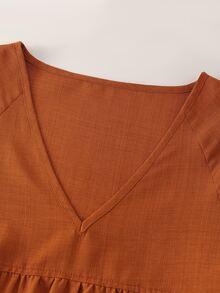 Holdful Holdful Orange V-Neck Long Sleeve Ruffle Hem Casual Blouse For Women - Redwood - View 5