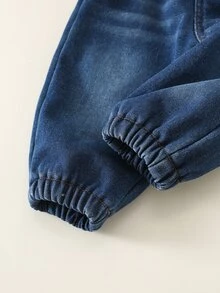 Baby Boy Autumn/Winter Thermal Lined Thick Versatile Comfortable Elastic Waist Cuffed Denim Pants, Suitable For Christmas Gift And Outdoor Wear - Blue - View 6