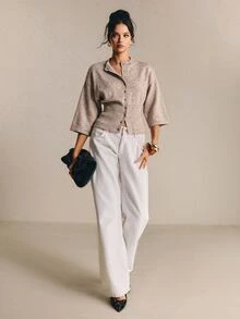 Poéselle Women's Casual Comfortable Waist-Cinching Cardigan - Camel - View 6