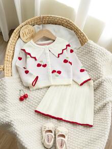 Souflis Souflis 女嬰針織開襟衫與百褶裙套裝 - 米色 - 查看 1