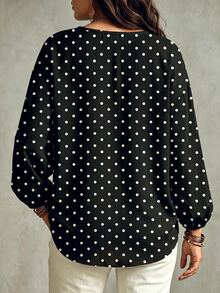 Glimmora Women's Autumn/Winter New Hot-Selling Polka Dot Print Pattern Casual Versatile Plus Size T-Shirt - Multicolor - View 2