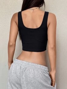 SHEIN EZwear 黑色針織女款短版背心上衣 - 黑色 - 查看 3