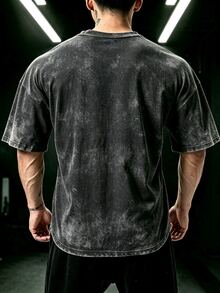 GymBeat Men's Round Neck Tie-Dye Letter Print Fashion Loose Fit Sports T-Shirt - Black - View 2
