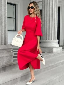 Pariaura Women's Elegant French Style Luxurious Commuter Chic Versatile Long Dress - Burgundy - View 4