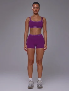 Musera Sport 雙層對比色藍色波點修身運動迷你短褲，僅限運動健身房穿著 - 紫色 - 查看 2