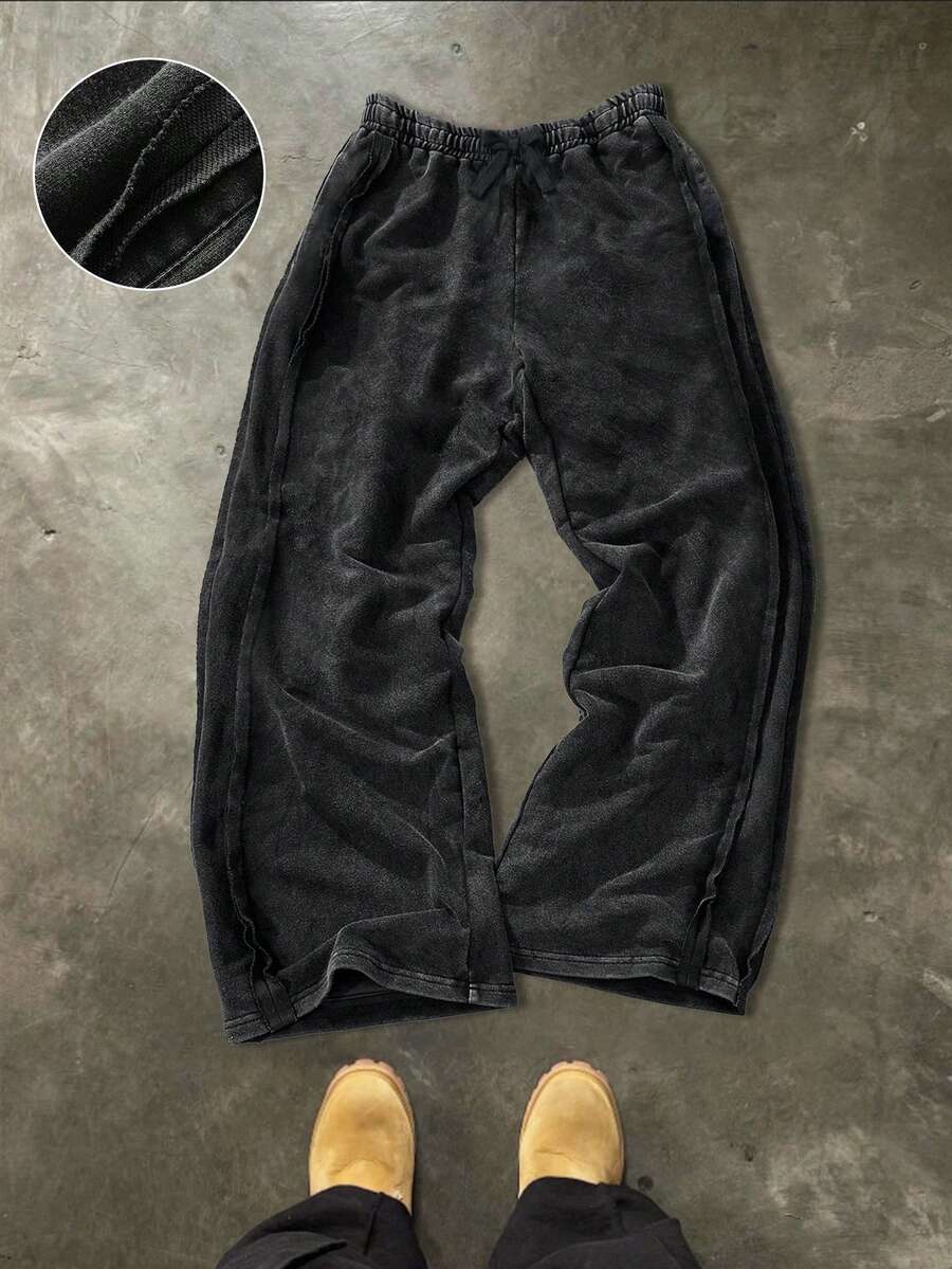 SHEIN 青少年男孩彈性腰帶口袋休閒運動長褲 - 黑色 - 查看 1