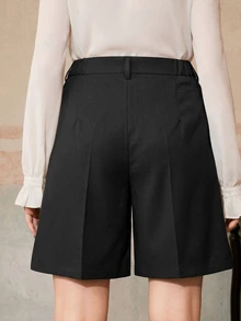 Anewsta Fashionable Modern Summer Outfits Casual Khaki Belt Women's Five-Point Blazer Shorts For Commuting - Black - View 8