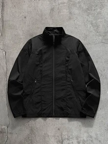 AXEPEAK Men's Solid Color Long Sleeve Zip-Up Casual Jacket - Black - View 1