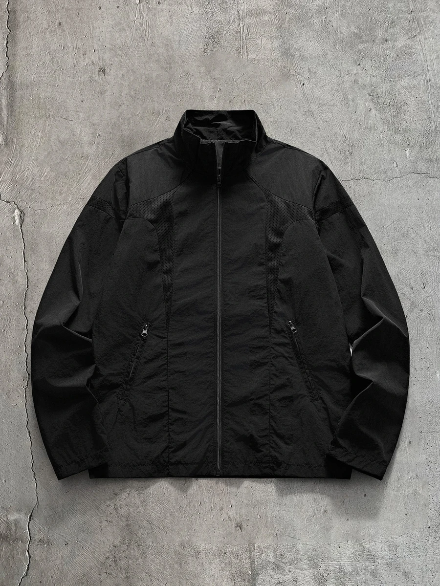 AXEPEAK Men's Solid Color Long Sleeve Zip-Up Casual Jacket - Black - View 1