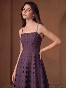 Anewsta Elegant Purple Fashion Strapless Dress With Waist Cinching, Slimming Sleeveless Hollow Design, Vacation Dress For Women - Purple - View 2