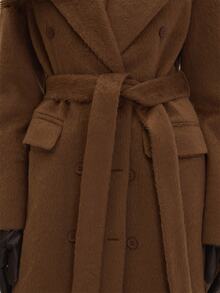MUSEYN Brown Brushed Fur Tie Belt Maxi Coat Classy Date Night Chic Evening Fall - Mocha Brown - View 6