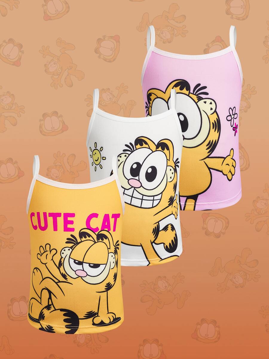 GARFIELD | SHEIN Young Girl Letter Cartoon Print Camisole Undershirt Tank Top - Pink - View 1