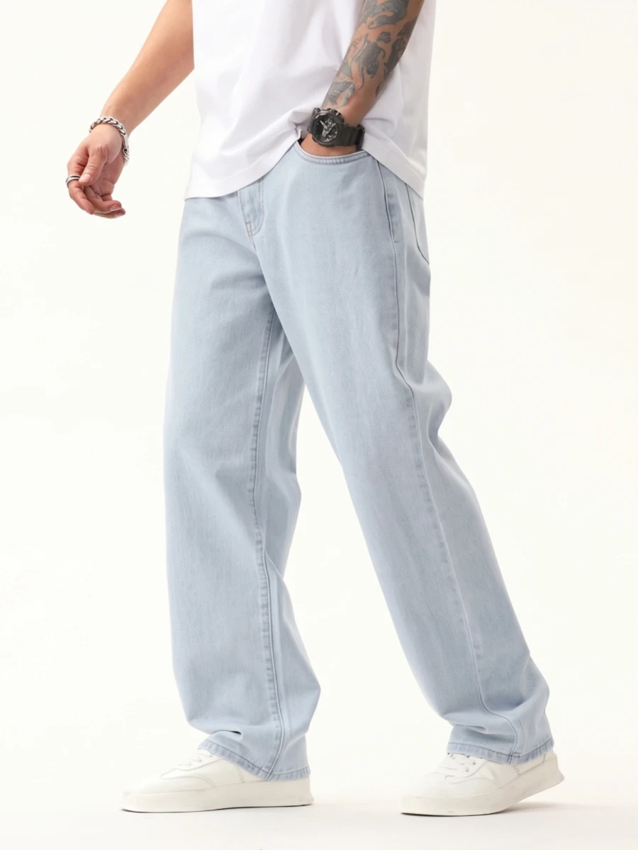 QuarKem Men's Street Style Casual Blue Denim Jeans - Light Wash - View 1