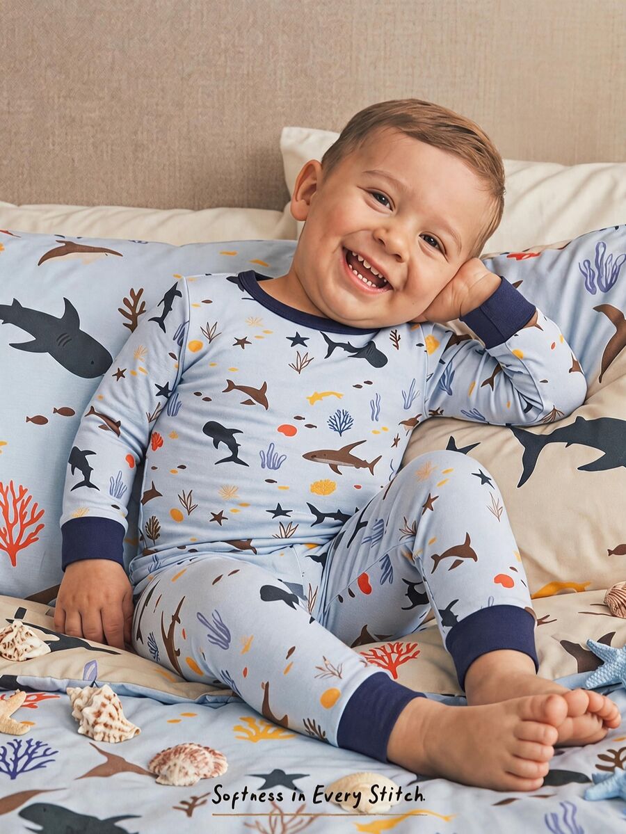 Young Boy 1 Set Fitted Casual Minimalist Cartoon Pattern Undershirt, Suitable For Autumn/Winter - Multicolor - View 1