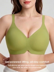 SHEIN 女款大尺碼果凍軟支撐無鋼圈聚攏胸罩 1件裝 - 綠色 - 查看 6