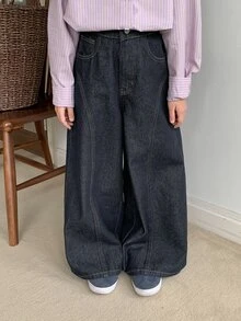 Dazy Kids Tween Girl) Casual Heart Butt Decoration Straight Leg Autumn/Winter Dark Blue Deep Wash Denim Jeans - Navy Blue - View 2