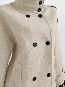 Elamini Elegant Stand Collar Double-Breasted Design Classic Grey French Minimalist Versatile Autumn/Winter New High-End Lazy Style Women's Wool Coat - Multicolor - View 4
