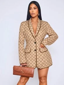SOLERSUN Sexy Elegant Commuter Workplace Blazer Vintage Print Slim Fit Autumn Winter Jacket Old Money Style Women (Random Floral) - Khaki - View 8