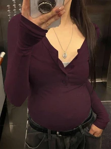 DAZY Solid Color Fitted Elastic Long Sleeve Round Neck Ruched Casual Daily Vacation Spring Autumn Maternity T-Shirt - Burgundy - View 7