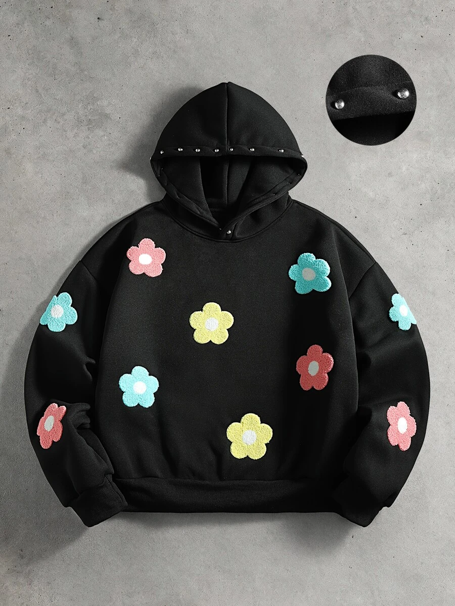 ROMWE MEN Men's Floral Towel Embroidery Loose Fit Hoodie for Sale ...