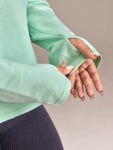 Easithlete Women's Plus Size Hooded Long Sleeve Sports Sweatshirt - Mist Green - View 3