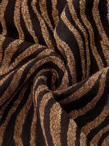 SHEIN Clasi Women's Zebra Print Mesh & Lace Patchwork Backless Cowl Neck Short Sleeve Fitted Bodycon Mini Dress - Black and Gold - View 9
