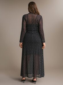 Freevana Plus Size Elegant Party Banquet Polka Dot Dress 2pcs Set - Black - View 2
