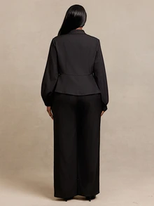 SHEIN SXY Women's Plus Size Black Blazer And Pants 2 Pieces Set - Black - View 2