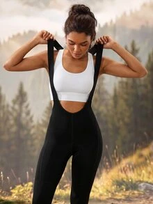 Exploreva Women's Solid Color Daily Commute Cycling Suspenders Long Pants - Black - View 7